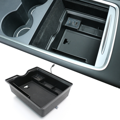 Storage box with USB socket for Tesla Model Y/Model 3 2021+